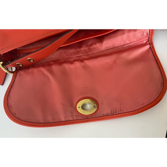 COACH Orange Z Leather Crossbody Flap Duffle Tote Bag Turnlock - Picture 12 of 13